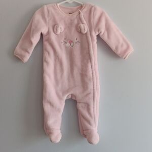 Absorba 9M Pink Fleece Baby Zip-up One Piece with Bunny Face